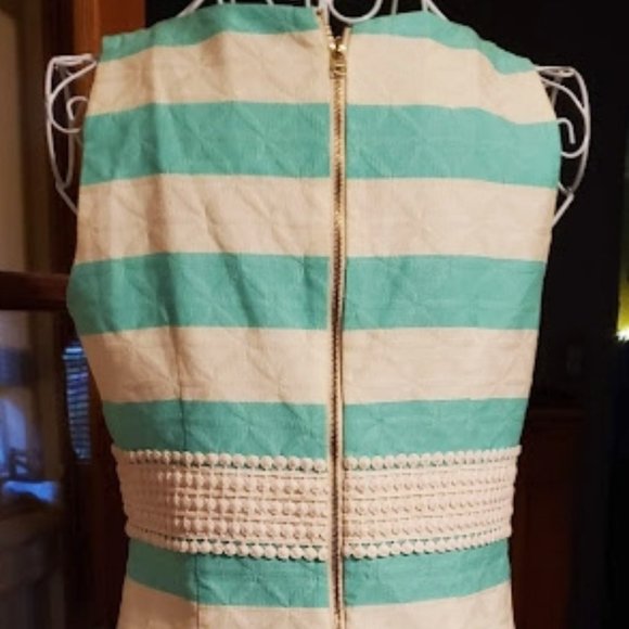 Just Taylor sz 6 teal / ivory striped sleeveless dress with ric rac trim - Picture 3 of 5